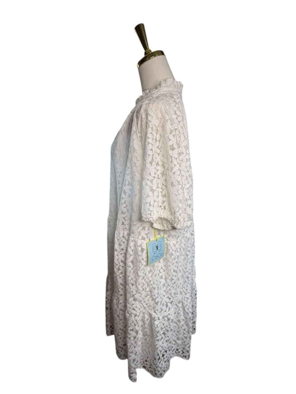 CeCe New Ivory Lace Babydoll Tiered Puff-Sleeve Mini Dress Size 3X - Picture 4 of 9